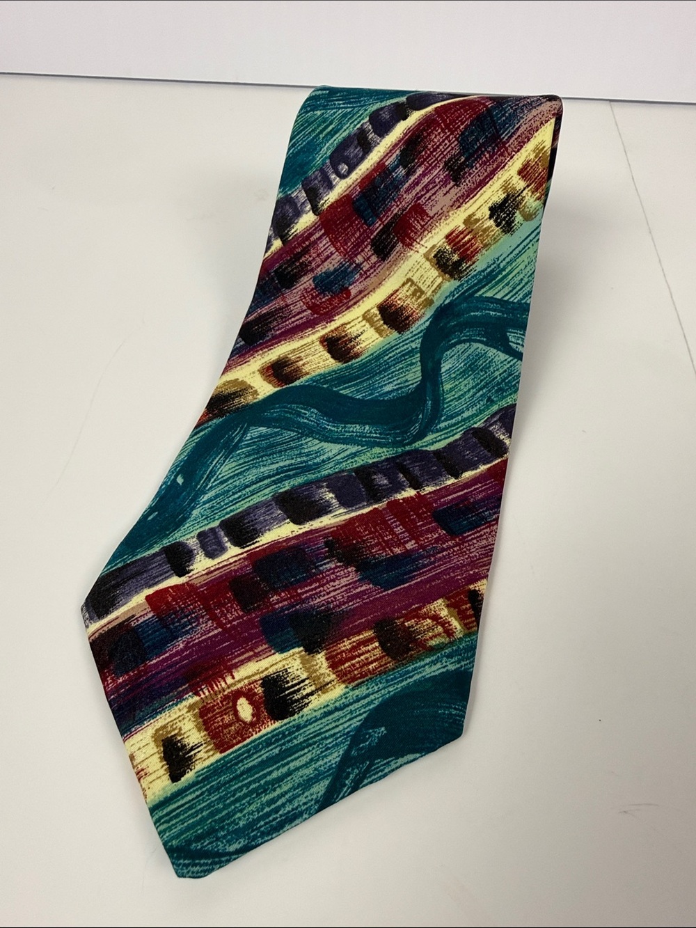 Pierre Cardin Teal, Burgundy & Cream Abstract Men's Tie